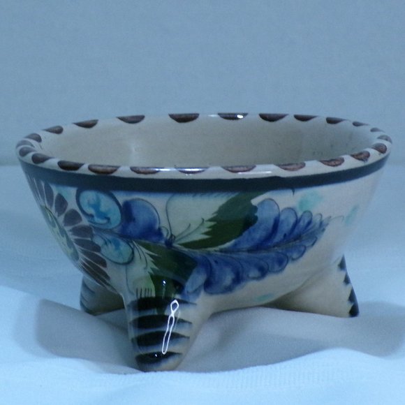 CAT Mexico Pottery Salsa Guacamole Footed Bowl 3669 - Picture 4 of 7